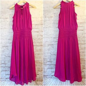 White House Black Market satin midi smocked dress